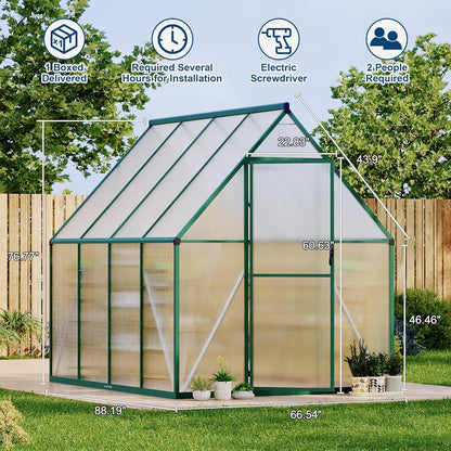 6'X7' Aluminum-Framed Polycarbonate Greenhouse, Heavy Duty Polycarbonate Greenhouse with Quick Setup Structure and Roof Vent, Large Enhanced Aluminum Greenhouses Kit for Outdoors