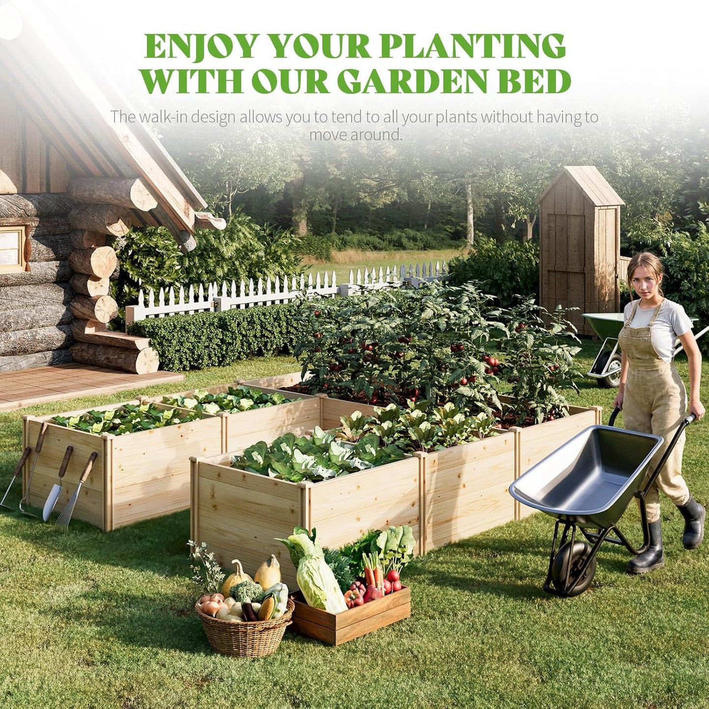 PaPaJet Raised Garden Bed for Outdoor, Seven Grids Deep Large Planter Box for Gardening, Vegetables, Flowers, Herbs（7.5× 9.0× 1.6FT）