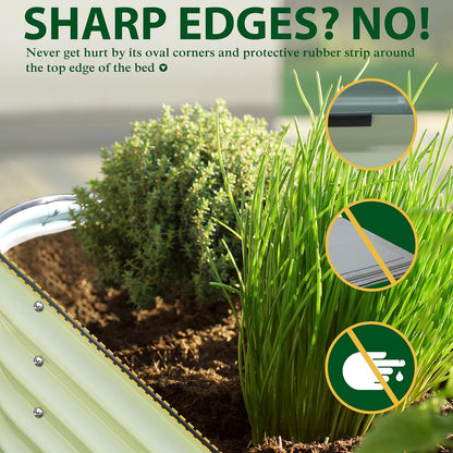 MUPATER 8x2x1 ft Raised Garden Bed Outdoor for Vegetables, 9-in-1 Galvanized Metal Planter Box, 11.1'' H Modular Garden Bed Kit Oval for Herbs and Flowers, Pearl White