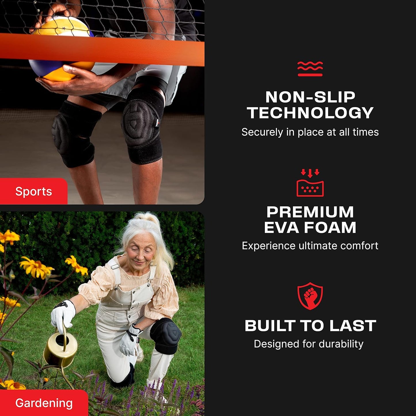 NoCry Gardening Knee Pads for Women & Men with Soft Foam Cushion and Adjustable, Easy-to-Use Non-Slip Straps — Durable, Lightweight Design — Perfect for Gardening or Cleaning Floors