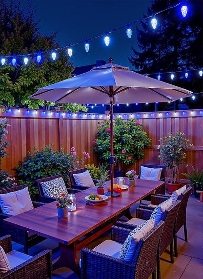 Brightown C9 Christmas Lights Outdoor, 114FT 150 LED Blue and Pure White String Lights with Timer, 8 Modes, UL Listed Waterproof Connectable Christmas Tree Lights for House, Roof, Garden, Patio Decor