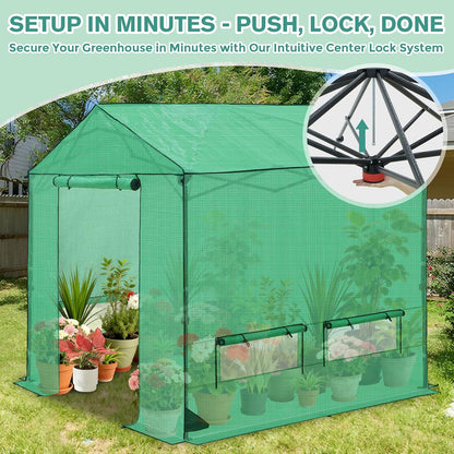 COOS BAY 8x8 FT Portable Walk-in Greenhouse, Pop up Outdoor Green House with Power Access Openings, Zippered Doors & Windows, Durable PE Cover, Green