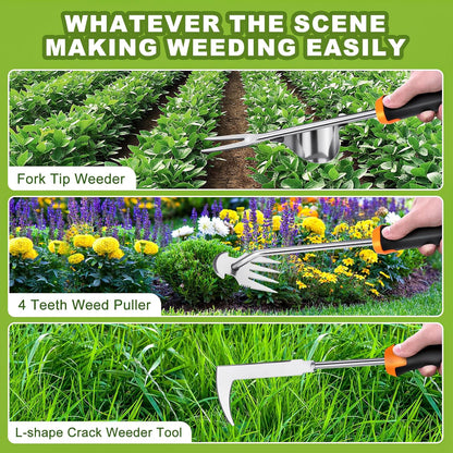 Hand Weeder Tool, Rubber Handle Manual Weeder Puller Tool, Uprooting Weeding Tools, Crack Weeder Crevice, 4 Teeth Weeding Tool, Planting and Weeding for Garden, Patio, Backyard Farm