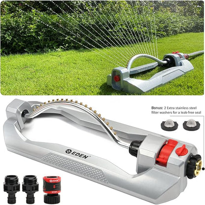Eden 96215 Metal 2-Way Oscillating Sprinkler for Lawn and Garden w/Quick Connect Starter Set