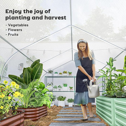 Outsunny 20' x 10' x 7' Outdoor Walk-in Greenhouse, Tunnel Green House with Roll-up Windows, Zippered Door, PE Cover, Heavy Duty Steel Frame, White