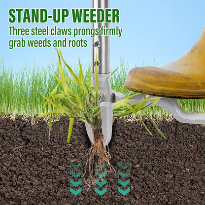 Stand up Weed Puller with 3 Claw Head, 45.6" Long Handle Weed Puller Tool Stand up Heavy Duty, Detachable Weed Remover Tool, No Need Bending Kneeling Weeding Tool for Lawn Yard Garden