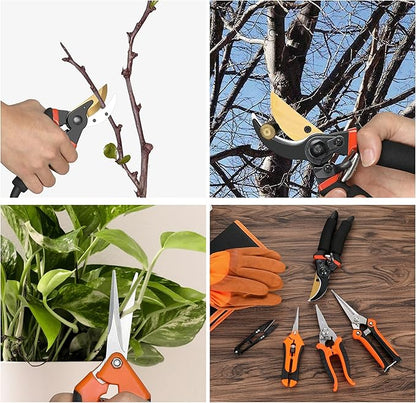 5 pack Garden Pruning Shears Stainless Steel Blades, Handheld Scissors Set with Gardening Gloves,Heavy Duty Garden Bypass Pruning Shears,Tree Trimmers Secateurs, Hand Pruner (Classic)