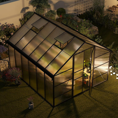10x12 FT Greenhouse for Outdoors, Polycarbonate Greenhouse with Roof Vent, Enhanced Aluminum Large Walk-in Green House for Garden Backyard