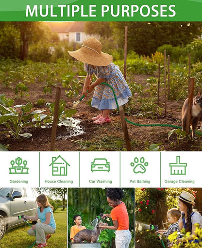 50 ft Garden Hose – 2025 New Expandable Garden Hose with 10-Function Spray Gun, Pure Brass 3/4” Fittings – Lightweight, Durable, and Kink-Free, 50ft Retractable Water Hoses for Gardening(Green Black)