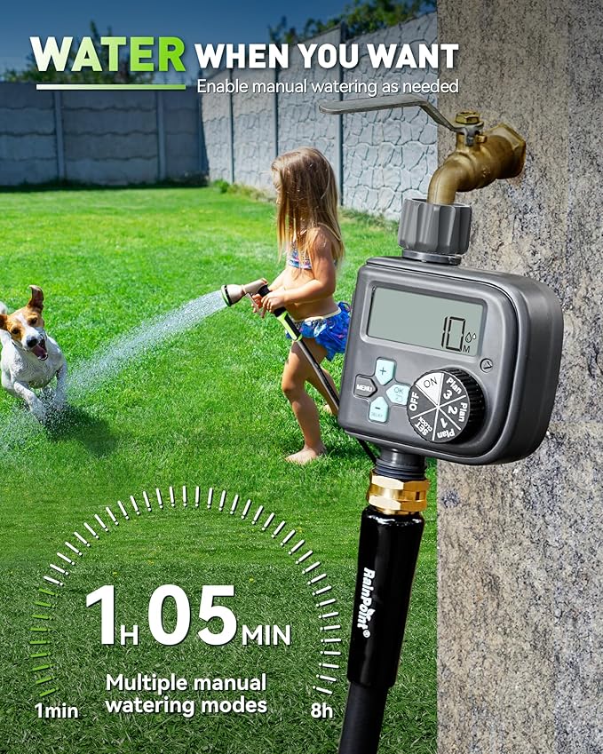 RAINPOINT Sprinkler Timer with 3 Independent Programs, Hose Timer with Rain Delay/Manual/Automatic Irrigation System, Watering Timer for Garden, Lawn, Yard