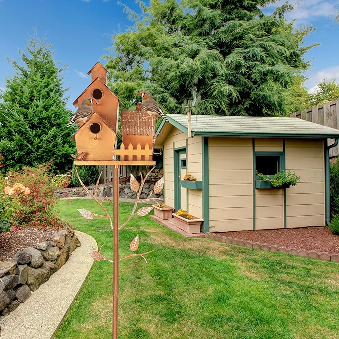 75" Bird Houses Stake for Outside - Metal Copper Colored Multi Bird Houses with Pole for Outdoor Patio Yard Garden Decoration