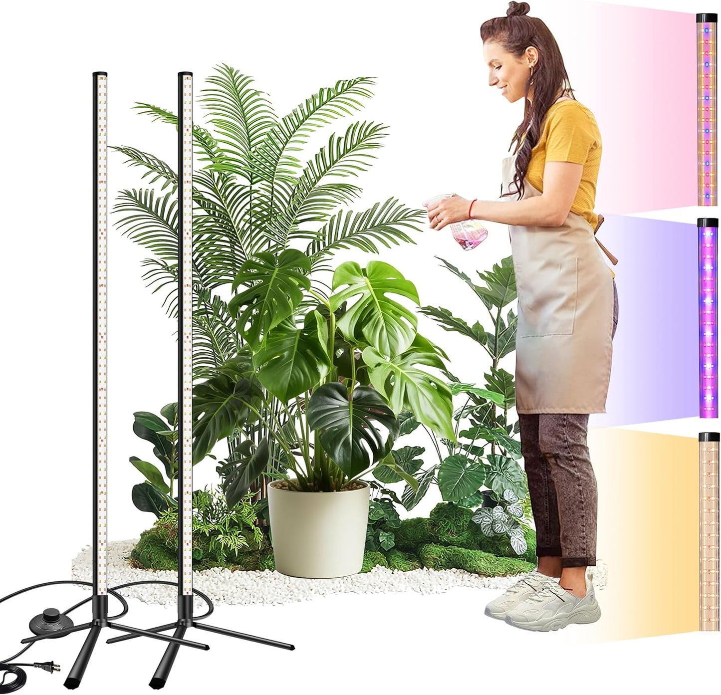 2PCS T8 Standing Grow Light, 42W Full Spectrum LED Grow Light for Indoor Plants, Plant Lamp with 243 LEDs, Wide Illumination Area, 4FT Height with On/Off Switch and Tripod Floor Stand