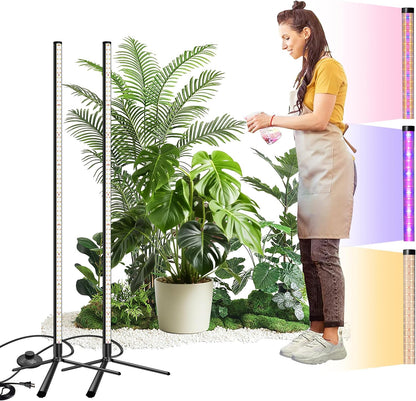 2PCS T8 Standing Grow Light, 42W Full Spectrum LED Grow Light for Indoor Plants, Plant Lamp with 243 LEDs, Wide Illumination Area, 4FT Height with On/Off Switch and Tripod Floor Stand