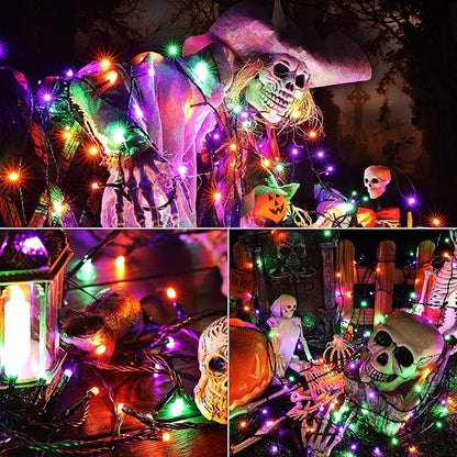 Brizled Mini Halloween Lights, 78.74ft 240 LED String Lights Connectable, 8 Modes Outdoor Halloween Lights, Spooky Tree Light with Timer for Carnival Party Decor, Purple & Green & Orange