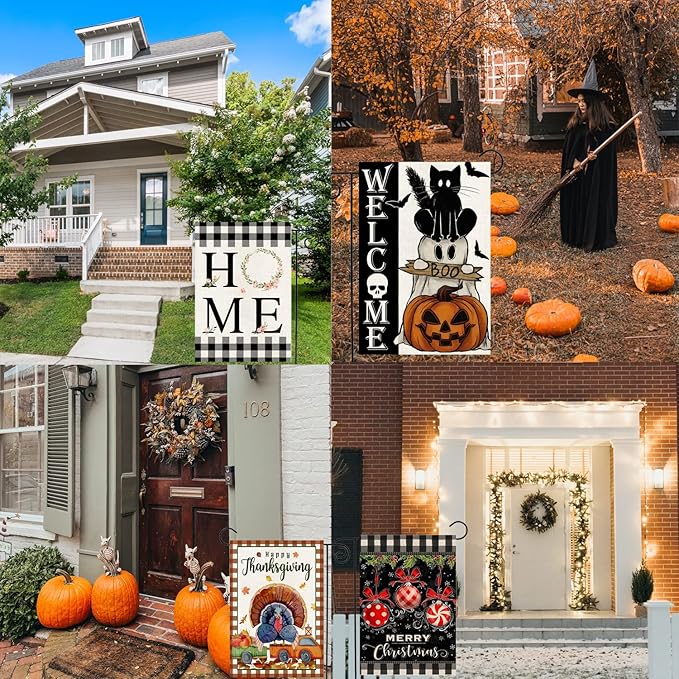 Garden Flags 12x18 Double Sided, Set of 12 Yard Flags for Outside Seasonal Garden Flag Outdoor Holiday Farmhouse Decorations Flags for All Seasons(Seasonal)