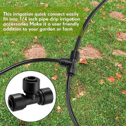 30 Pcs 1/4" Drip Irrigation Tee Connectors for Tube Quick Connect Parts Fittings for 1/4 Inch(6.35mm) Irrigation Tubing or Sprinkler(Black,Tee Connector)