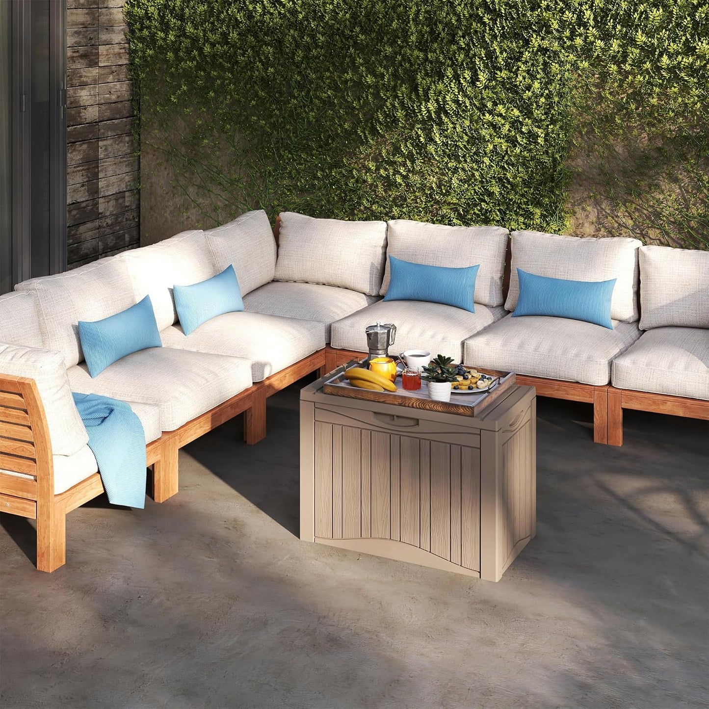 TARKARI 50 Gallon Lockable Resin Deck Box, Waterproof & UV-Resistant Outdoor Storage Box for Outdoor Cushion Storage, Garden Tools & Pool Accessories Storage, Gray