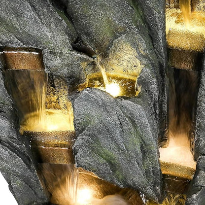 SunJet Outdoor Rockery Water Fountain with LED Lights - 51" Tall Resin Cascading Fountains and Waterfalls Feature for Patio, Yard, Garden Decor, Featuring Realistic Natural Stone Look