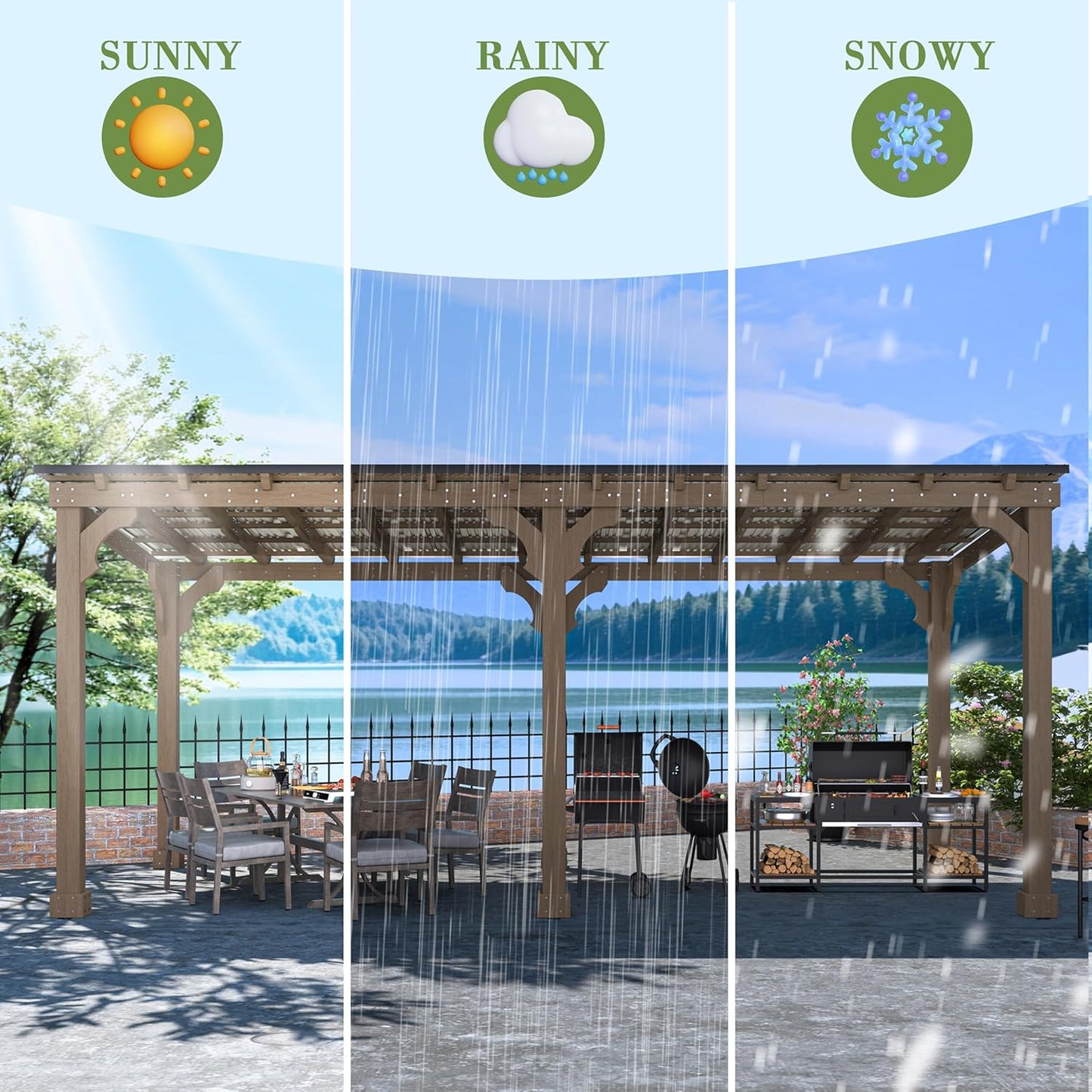 MUPATER 10x20 FT Wooden Grill Gazebo with Sloping Metal Roof, Sturdy 5.5'' Post, Wood Frame Gazebo Heavy Duty, Suitable for 2 Full-Size Grills, BBQ Canopy for Outdoor Patio, Lawn, Garden, Brown