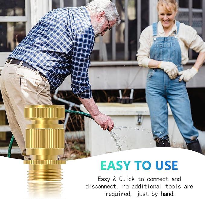 Heavy Duty Solid Brass Garden Hose Quick Connect Fittings, 6 Pack 3/4" With 20 Extra Washers, Male and Female Connectors