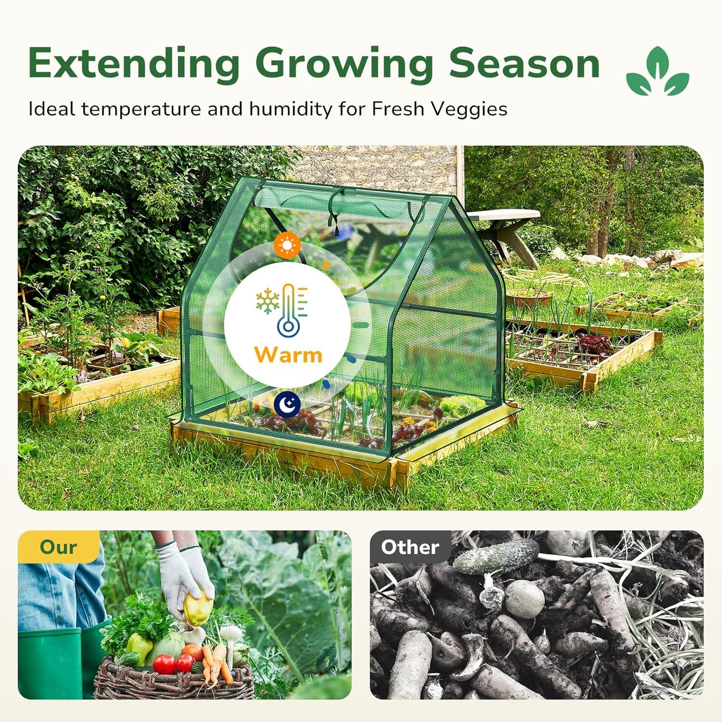 Greatbuddy Portable 3×3×3FT Mini Greenhouse, High-Density PE Plant Cover with Roll-up Zipper Window, Perfect for Indoor Outdoor Plant Growing