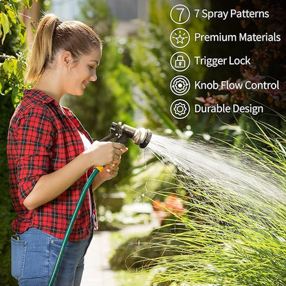 AUTOMAN-Garden-Hose-Nozzle, ABS Water Spray Nozzle, 7 Adjustable Watering Patterns, Slip Resistant for Watering Plants, Lawn& Garden, Washing Cars, Cleaning, Showering Pets & Outdoor Fun.Silver Color