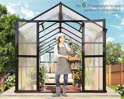 Jocisland 8x16x7.5 FT Polycarbonate Greenhouse with Quick Connectors, Outdoor Aluminum Greenhouses with Ventilation and Rain Gutter, Large Walk in Greenhouse for Backyard Garden, Black