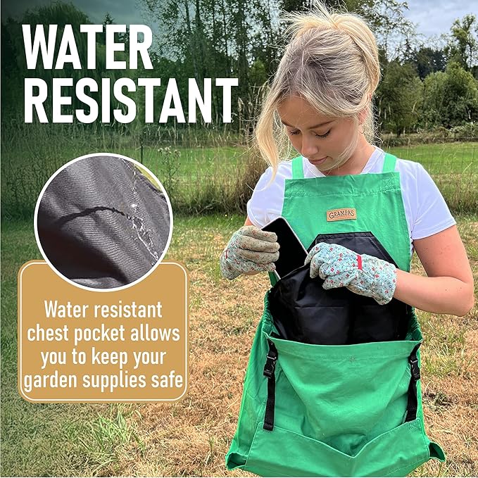 Grampa's Garden Apron - Cross Back Gardening Apron With Pockets For Women & Men | Harvest Apron with Large Kangaroo Pouch
