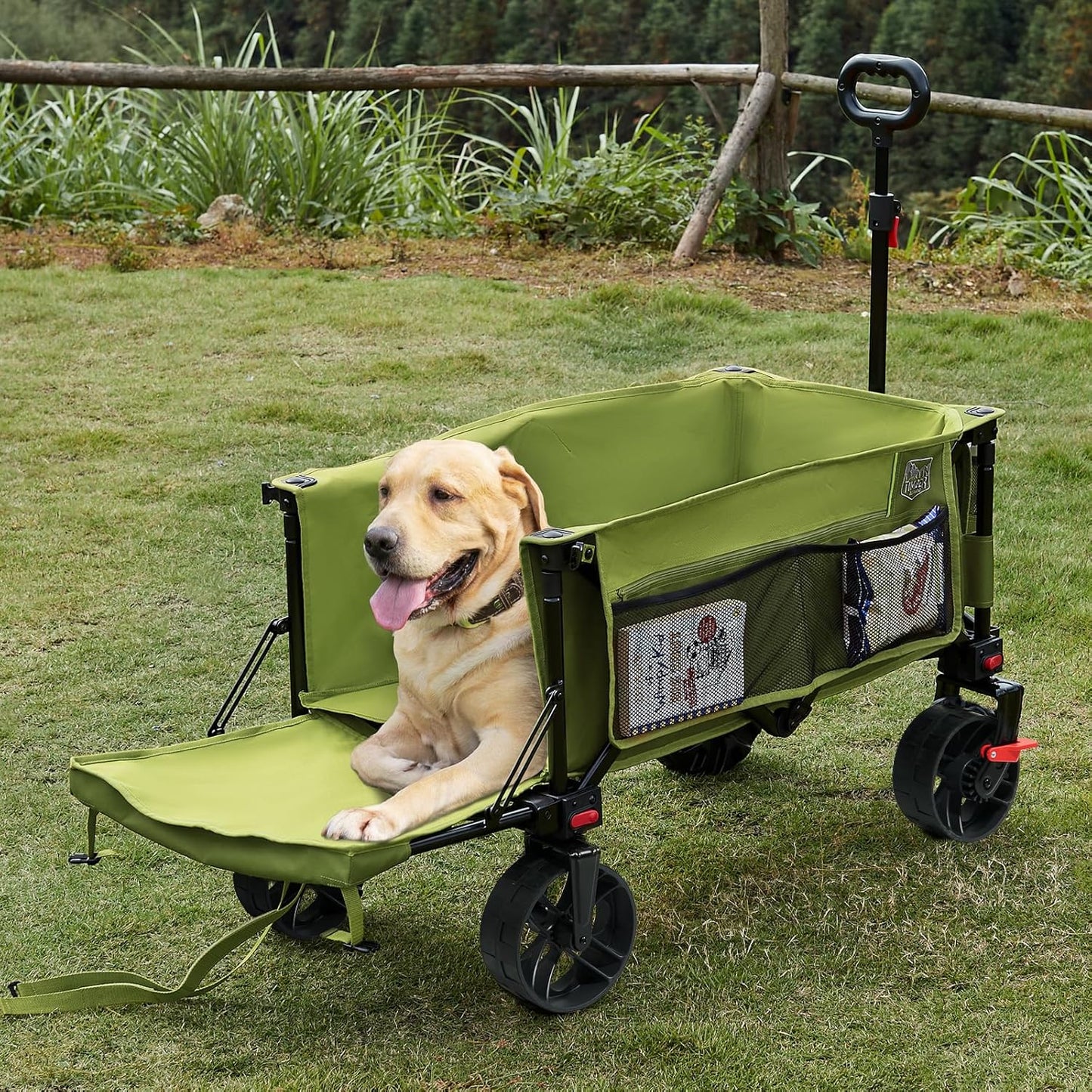 TIMBER RIDGE Beach Wagon with Tailgate, 300lbs Heavy Duty Collapsible Wagon with All-Terrain Big Brakes Wheels, Foldable Utility Cart for Sand Sports Shopping, Green