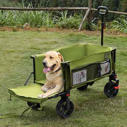 TIMBER RIDGE Beach Wagon with Tailgate, 300lbs Heavy Duty Collapsible Wagon with All-Terrain Big Brakes Wheels, Foldable Utility Cart for Sand Sports Shopping, Green