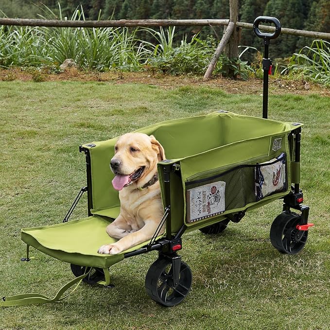 Timber Ridge 47" L Collapsible Wagon with Tailgate & Brake, 300lbs Heavy Duty Beach Wagon with All-Terrain Big Wheels, 250L Foldable Utility Cart for Sand Camping Sports Shopping, Green