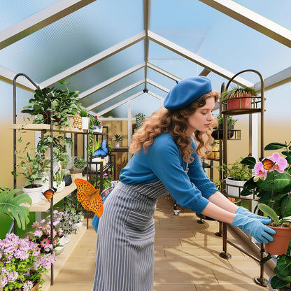 6x10 ft Greenhouse for Outdoors, Polycarbonate Greenhouse with Roof Vent, Ground Nails, Lockable Push Door, Aluminum Large Walk-in Green House for Outside Garden Backyard, Patio, Lawn, Silver