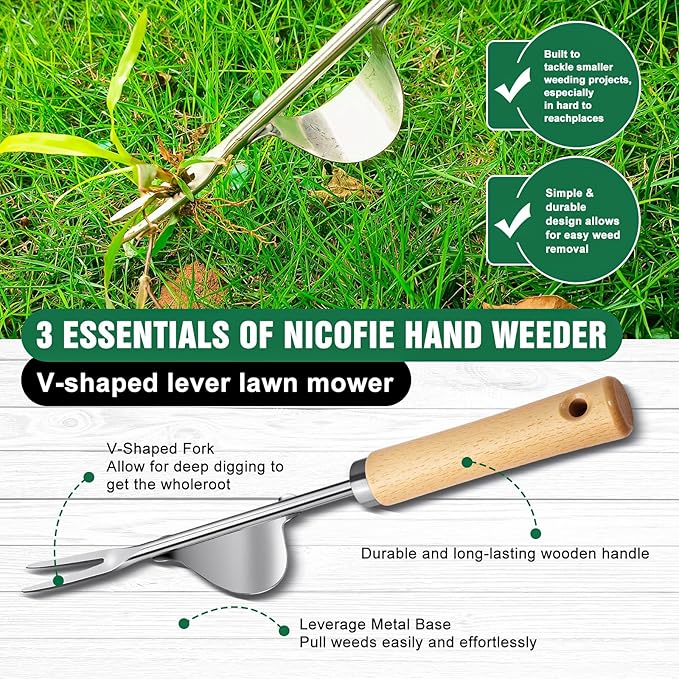 BOOLOOEN3Pack Weed Puller Tool, Manual Hand Weeder Paver, Crack Weeder, Stainless Steel Crevice Weeding Digger Tool, Paving Brick Moss Removal, L-Shape Gardening Crack Tool for Lawn Edger and Driveway