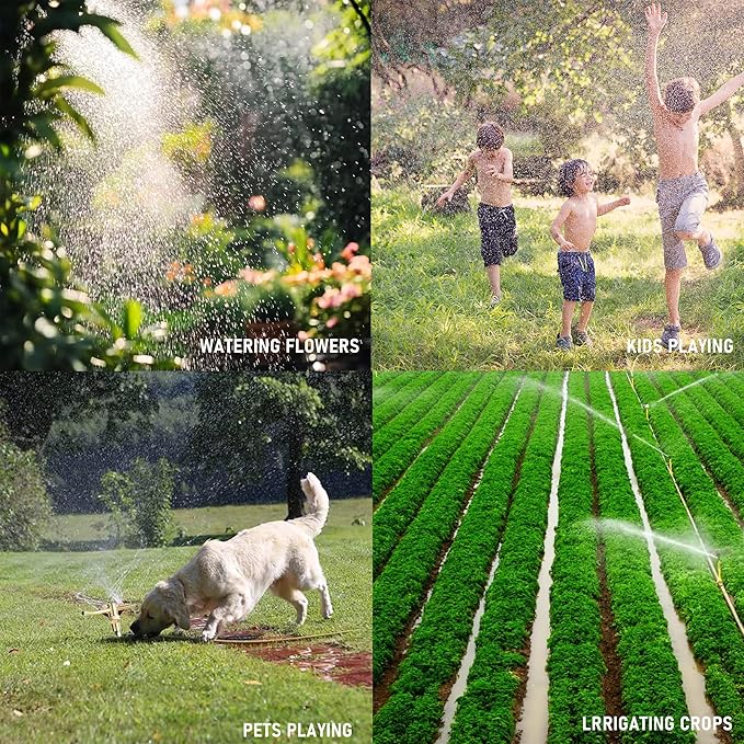 Hourleey 3-Arm Garden Sprinkler, 2 Pack High-Rise Lawn Sprinkler with Adjustable Telescoping Base, 360 Degree Rotation Sprinklers for Large Area Coverage Gardening Watering Lawn Irrigation System
