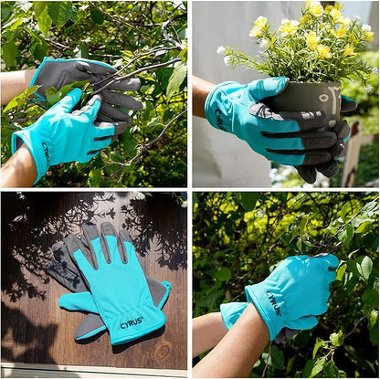 CYRUS Gardening Gloves for Women Ladies, Leather Garden Gloves Men with Grip, Work for Weeding, Digging, Pruning, Large Size, Blue