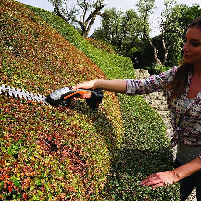 WORX WG801 20V 2 in 1 Cordless Hedge Trimmer, 4" Grass Shear & 8" Shrub Trimmer with 2 Blades, Battery & Charger Included