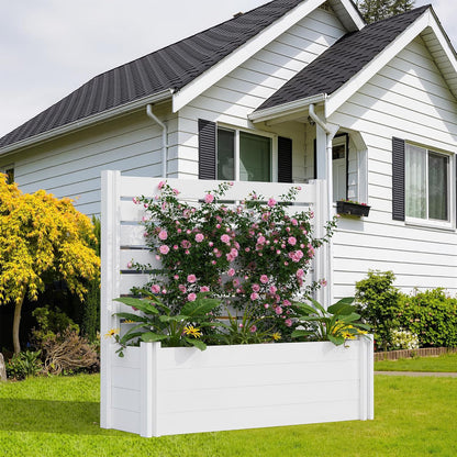 Casaphoria Raised Garden Bed with Trellis, 72"x47"x16" Planter Box with Open Bottom for Gardening Vegetables & Vines and Climbing Plants, White