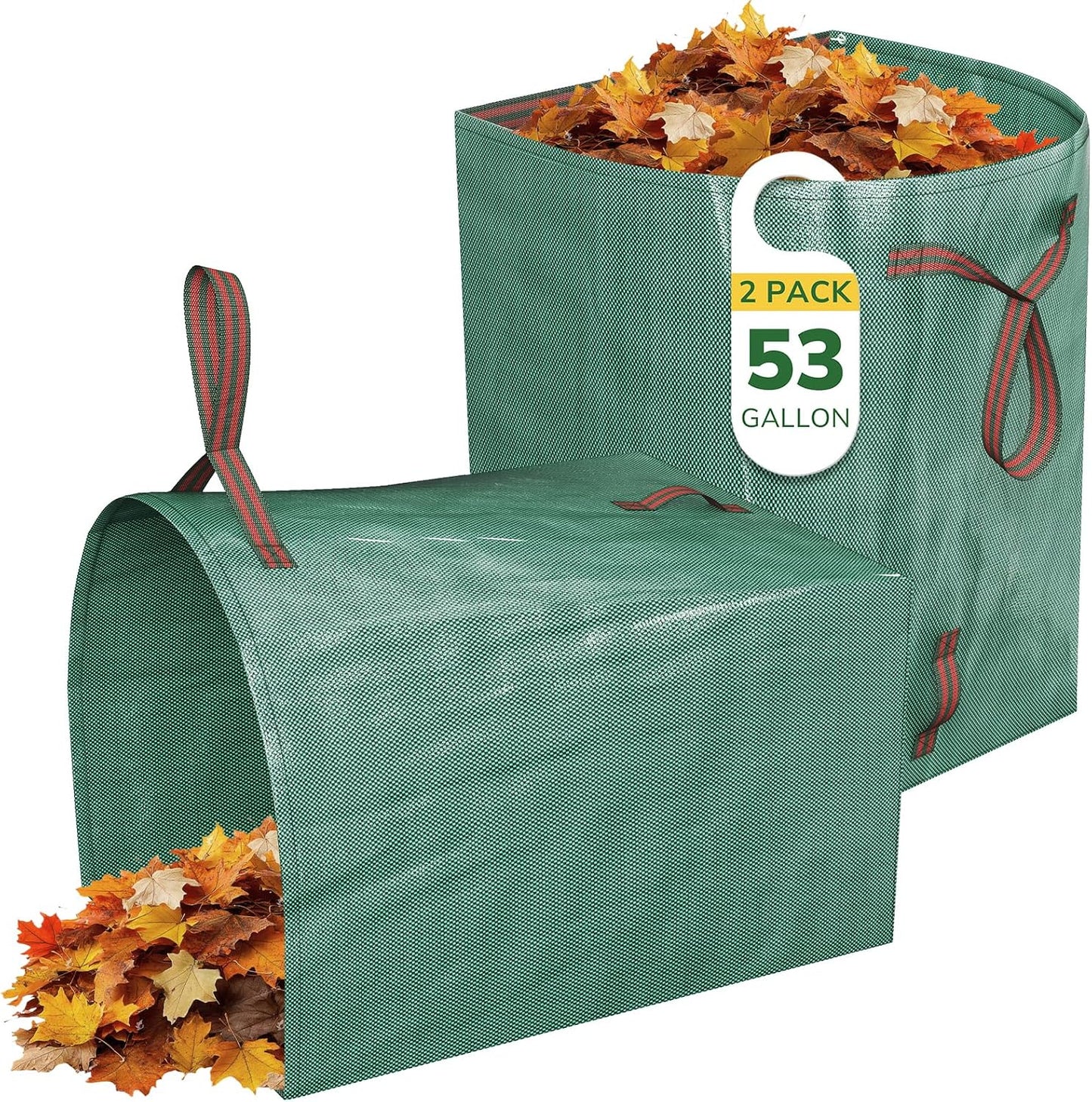 GreatBuddy Lawn Bag, 53 Gallon Yard Waste Bags, Heavy Duty PP Garden Leaf Bags for Leaves, Grass and Debris, Reusable & Foldable Leaf Collector with Handles, Wide Opening and Self-stand Design, 2 Pack