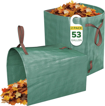 GreatBuddy Lawn Bag, 53 Gallon Yard Waste Bags, Heavy Duty PP Garden Leaf Bags for Leaves, Grass and Debris, Reusable & Foldable Leaf Collector with Handles, Wide Opening and Self-stand Design, 2 Pack