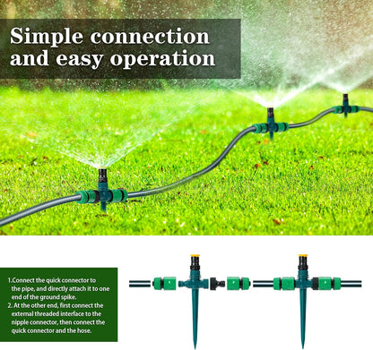 Above Ground Sprinkler System Irrigation for Garden Multi- Adjustable Lawn Sprinkler Set Ideal for Small Areas Plant and Flower Bed Watering, 50ft Green Garden Hose Included