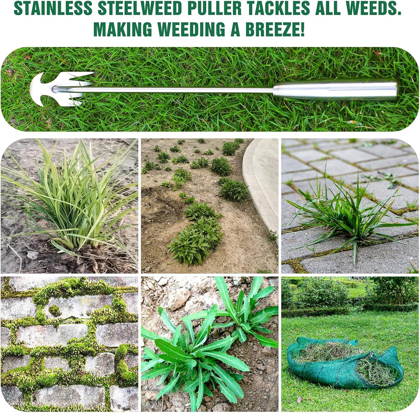 Weed Removal Tool, 2025 New Garden Weeding Tools Manganese Steel Hand Weeder Tool with Handle, 4 Teethes Dual Purpose Manual Weeders Tool Weed Pulling Tool for Garden19.6inch