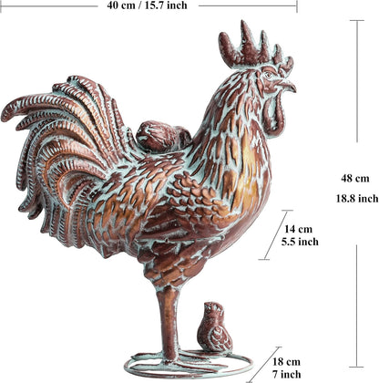 Metal Rooster w/ Chicks Statue Garden Yard Decor,15.7"L x 18.8"H Metal Chickens Yard Art, Vintage Outdoor Chicken Rooster Figurine for Backyard Patio Lawn Home Decoration, Gift for Chicken Lovers