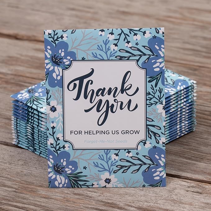 Bentley Seed Co. Thank You Packet - Help Us Grow Forget Me Not - 25 Seed Packets - Perfect Eco-Friendly Thank You Gift - Non GMO Seeds, Blue