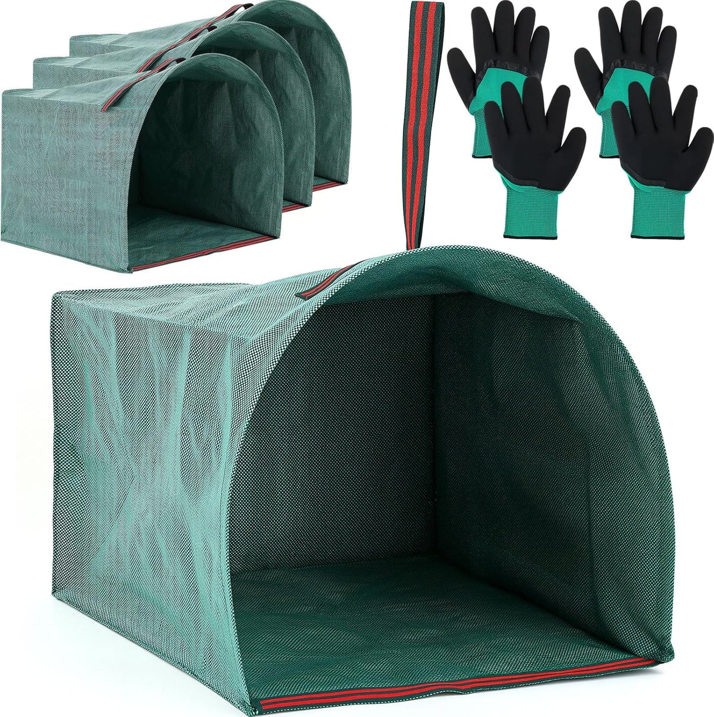 Berlune 4 Pack 72 Gallon Garden Bags for Debris Extra Large Dustpan-type Lawn Yard Waste Bags with 2 Pairs Gardening Gloves Reusable Heavy Duty Lawn and Leaf Bag for Parties, Laundry, Camping