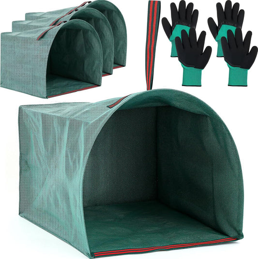 Berlune 4 Pack 72 Gallon Garden Bags for Debris Extra Large Dustpan-type Lawn Yard Waste Bags with 2 Pairs Gardening Gloves Reusable Heavy Duty Lawn and Leaf Bag for Parties, Laundry, Camping