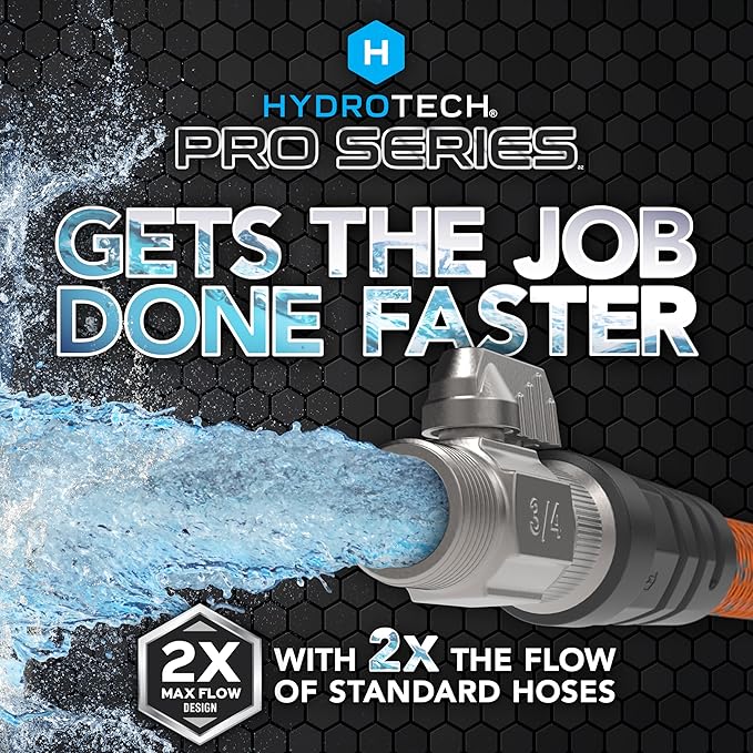 HydroTech 75 ft Expandable Garden Hose - Pro Series, 2x Max Flow, 3/4" No-Kink Flexibility, Lightweight Hose for Lawn, Garden, Car Washing, Deck and Patio Cleaning