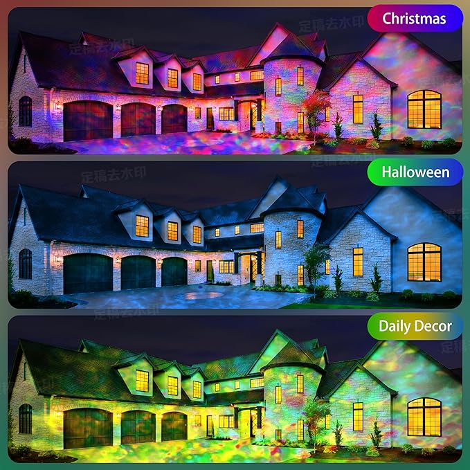 Ocean Wave Projector Light, 150W RGBW Color Changing Water Wave Light, LED Water Ripple Effect or Flame Fire Effect, Use for Ceiling, Wall, Garden, Party, Holiday