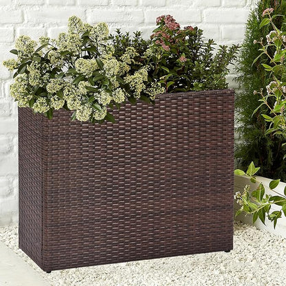 SUNNYPARK Tall Rectangular Planter with Removable Liner, All-Weather PE Rattan Large Modern Planters Indoor Outdoor Flower Plant Pots Garden Box Patio Yard Front Porch Deck