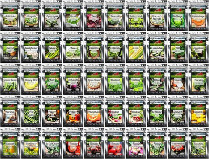 Survival Seed Vault: 50 Varieties, 50,000+ Non-GMO Heirloom Seeds - 5+ Year Supply in Secure Bucket + Growing Guide by B&KM Farms (1)
