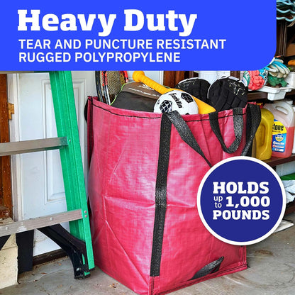 DURASACK Heavy Duty Home and Yard Bags 48-Gallon Reusable Self-Standing Lawn and Leaf Bags Garbage Can with Reinforced Handles, Red